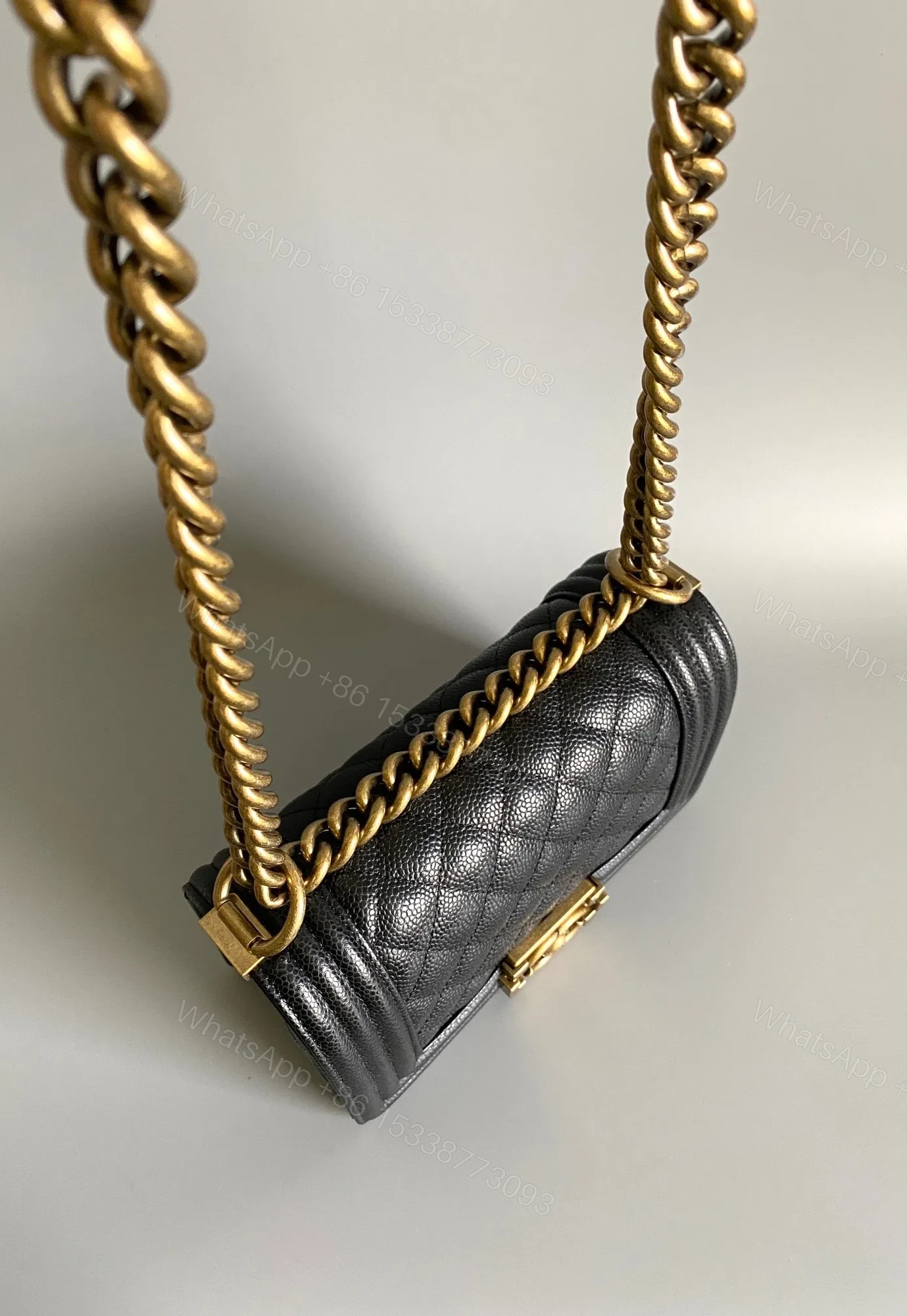 View 9 of CHANEL SMALL BOY BAG 20 IN BLACK LAMBSKIN GOLD HARDWARE