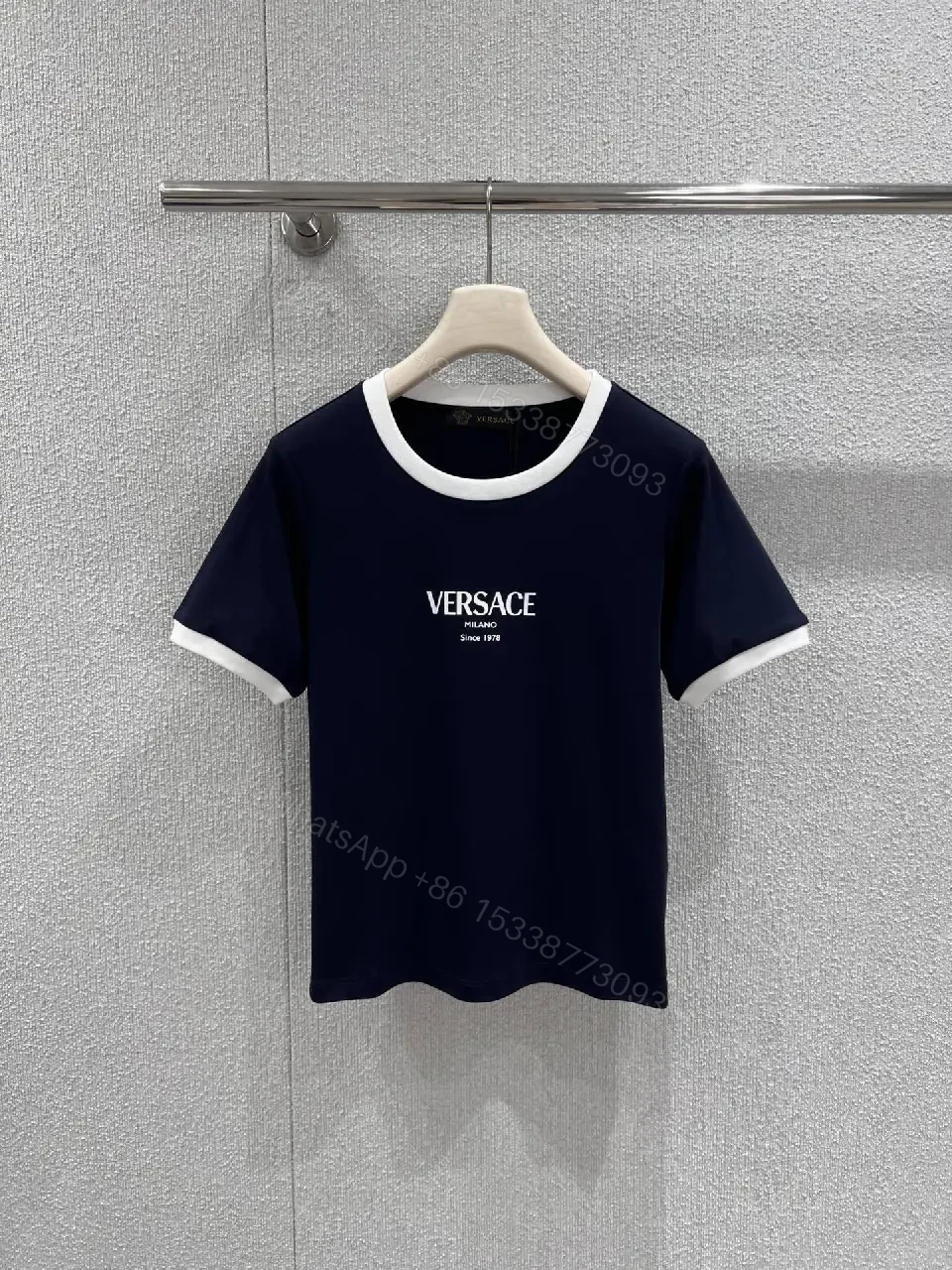 View 10 of Navy Cotton-Blend Tee: White Trim, Modern Luxe Statement