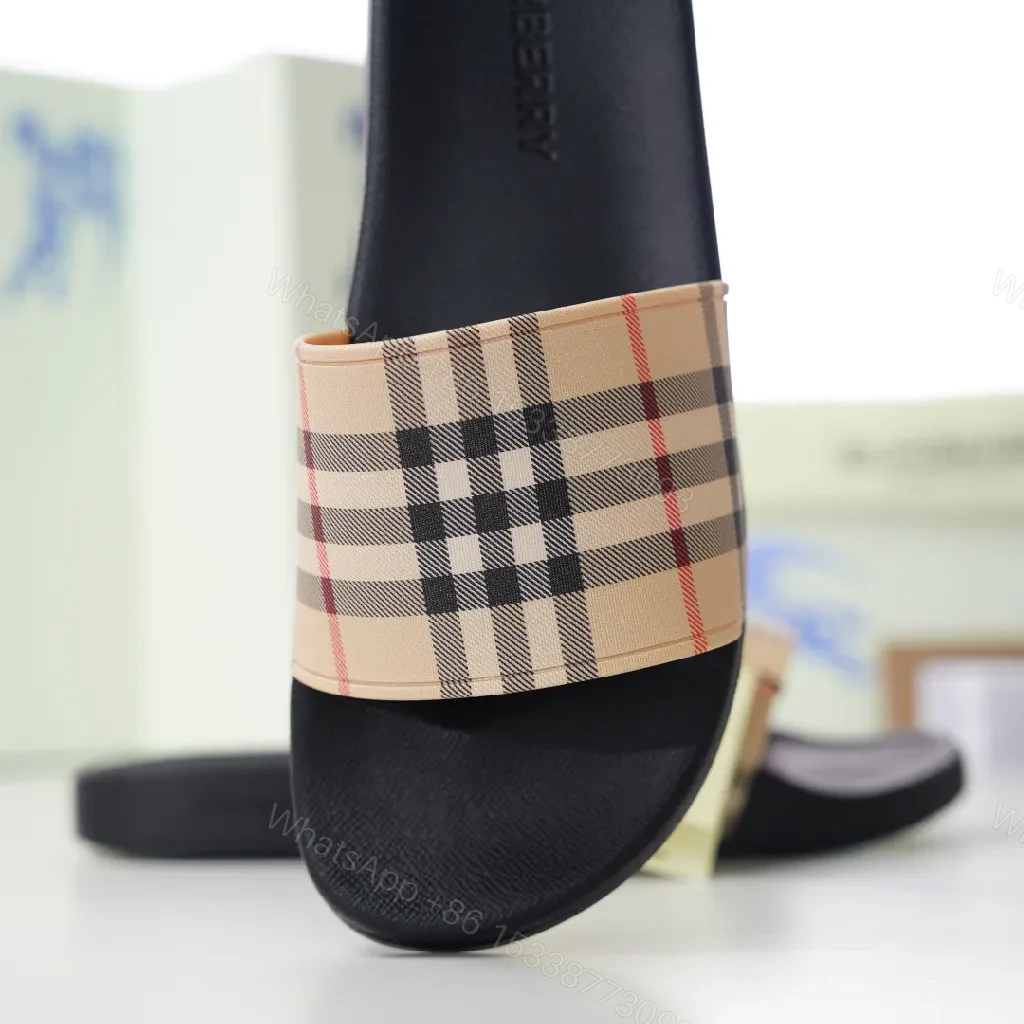 View 9 of Patterned Plaid Slide Sandals: Luxe Everyday Comfort