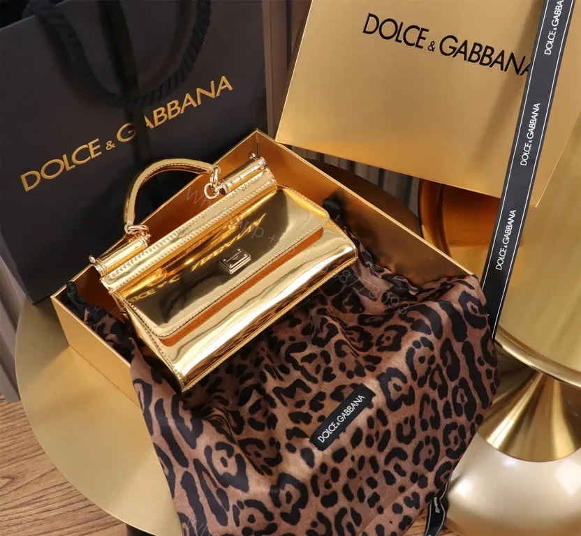 View 3 of Gleaming Gold Satchel â€” Premium Calfskin, Gold-Tone Hardware, Crossbody Ready, Dolce & Gabbana Bag