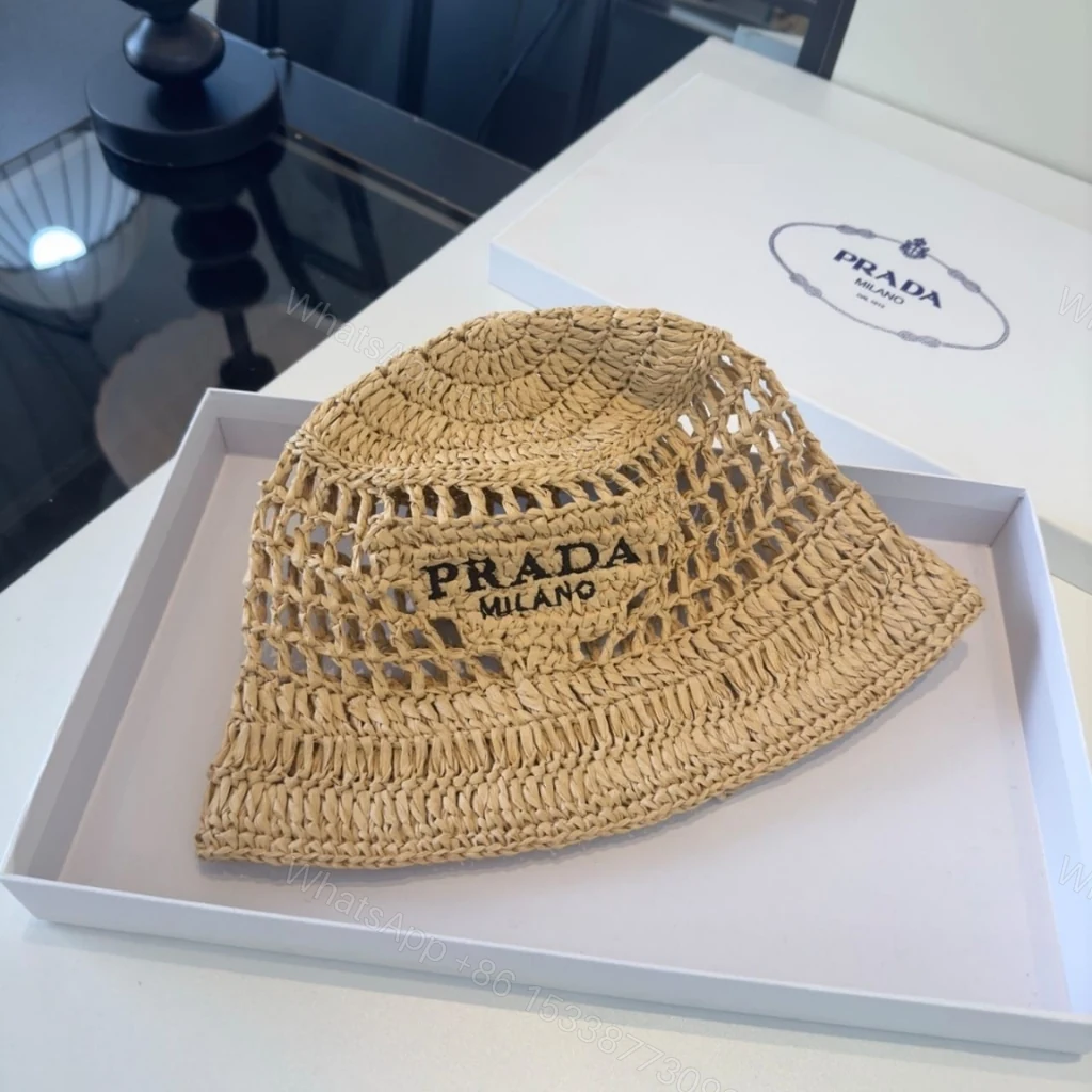 View 6 of Prada Crochet Bucket Hat Raffia Natural