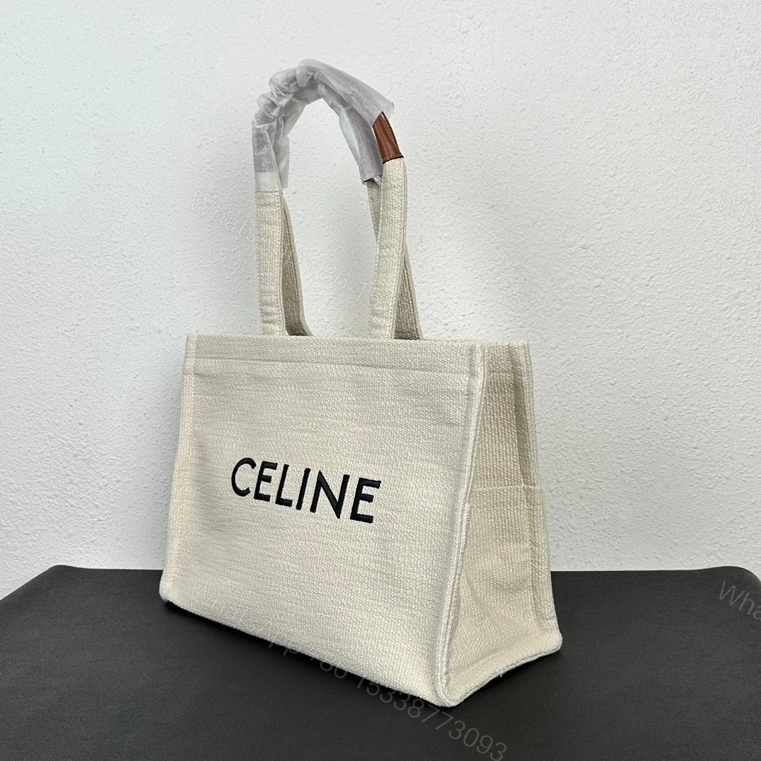 View 4 of CELINE LARGE CABAS THAIS IN TEXTILE WITH JACQUARD IN WHITE 41CM
