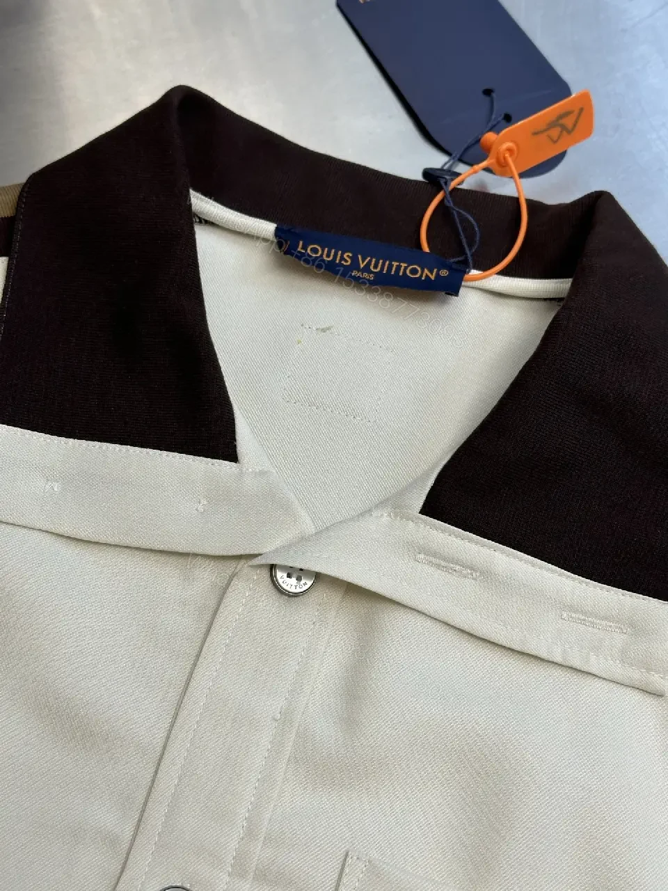 View 9 of Off-White/ Brown Collar Polo Shirt with Color Block Panels