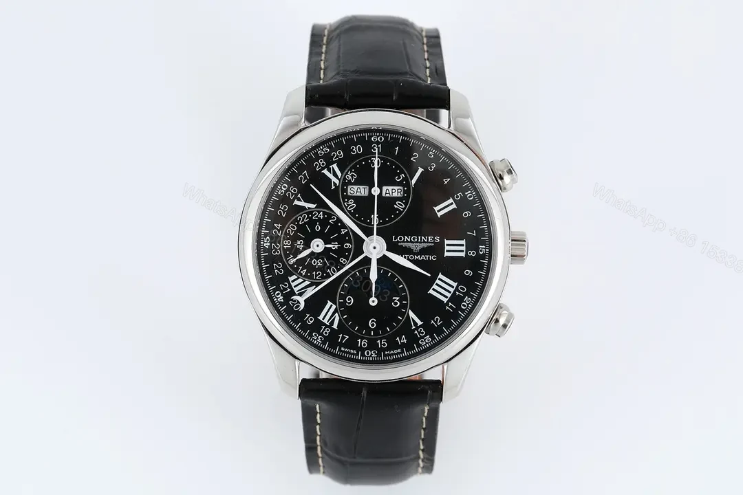 Longines Master Collection Moonphase Eight Hand V4 Edition Black Dial Stainless Steel Case Leather Strap — view 1