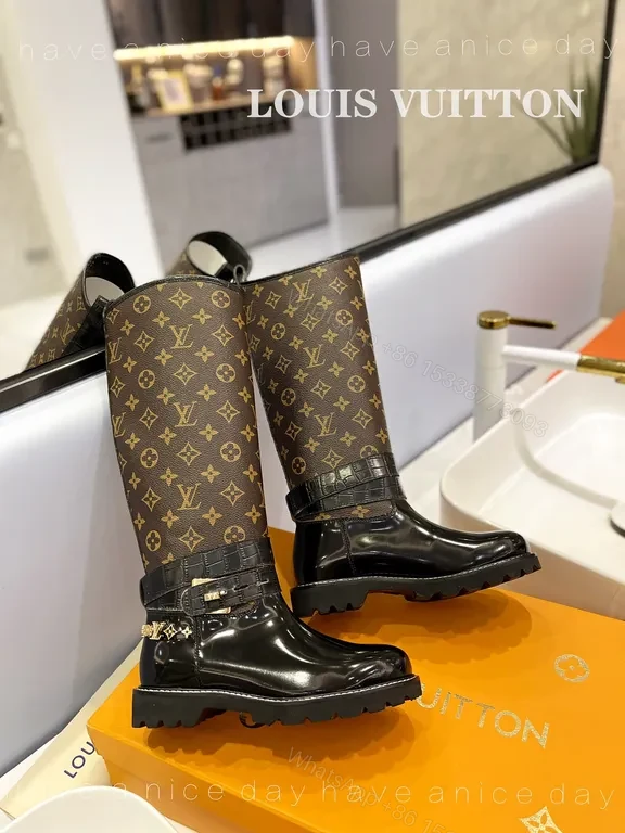 View 6 of Louis Vuitton Knee-High Monogram Patent Boots