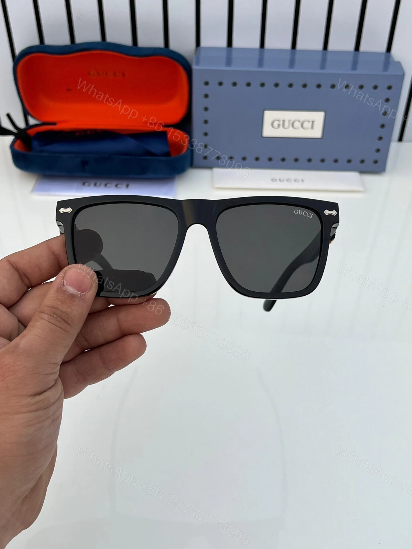 View 4 of Gucci GG Square Sunglasses Black Polycarbonate