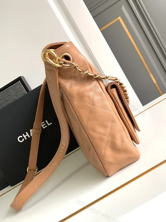 View 4 of Soft Quilted Leather Bag with Gold Chain Strap â€“ Camel Luxe Bundle (60)