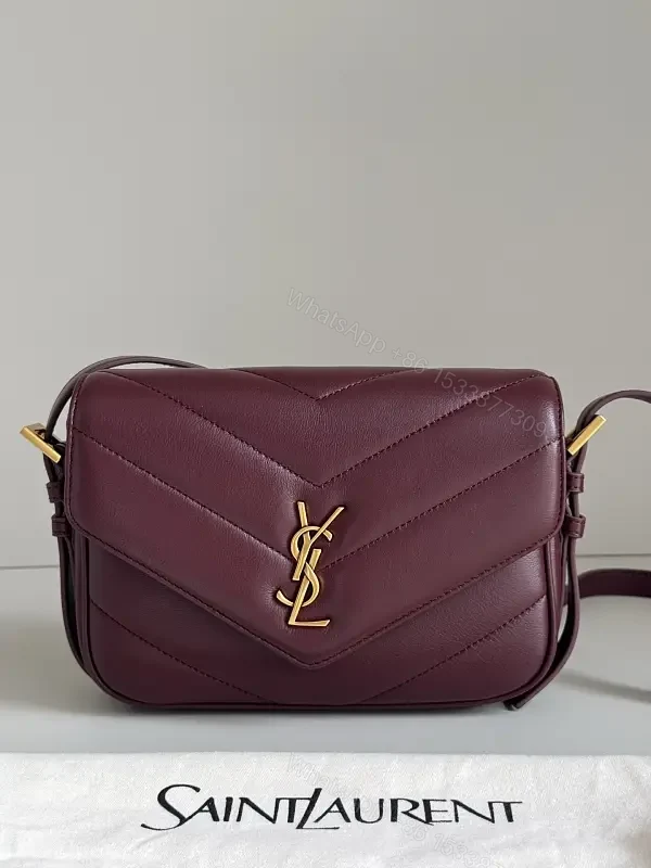 Quilted Leather Crossbody Bag: Burgundy, Gold-Tone, Chic Evening — view 1