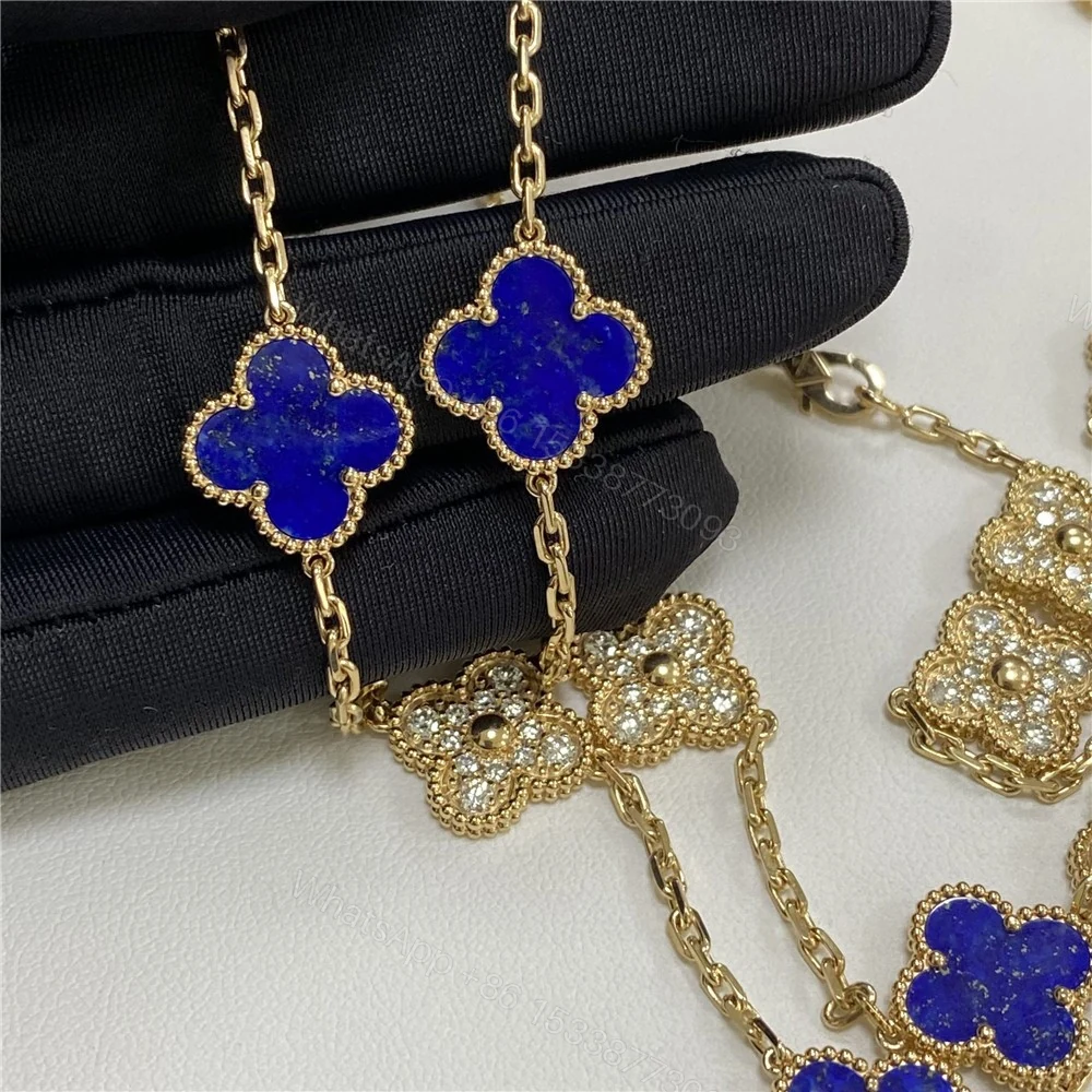 View 3 of Van Cleef & Arpels 18K Yellow Gold 20 Motifs Diamonds And Lapis Alhambra Necklace