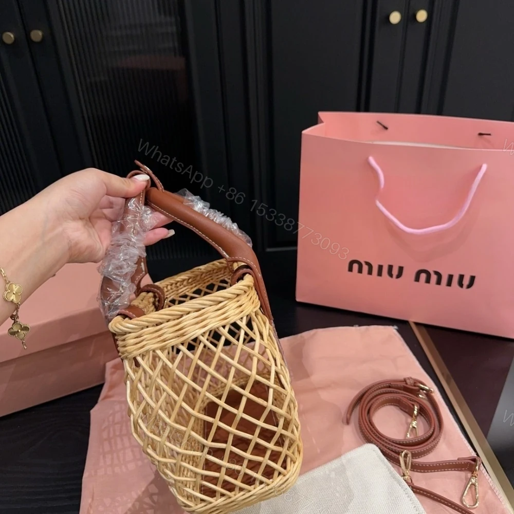 View 4 of MIUMIU WOVEN FABRIC HANDBAG TAN AND CARAMEL 25CM 5BA286 2CQV F0KFZ V OOO