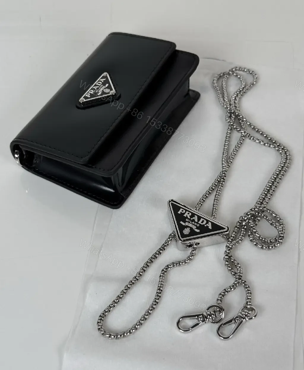 View 3 of Chic Black Leather Mini Bag with Signature Logo Chain