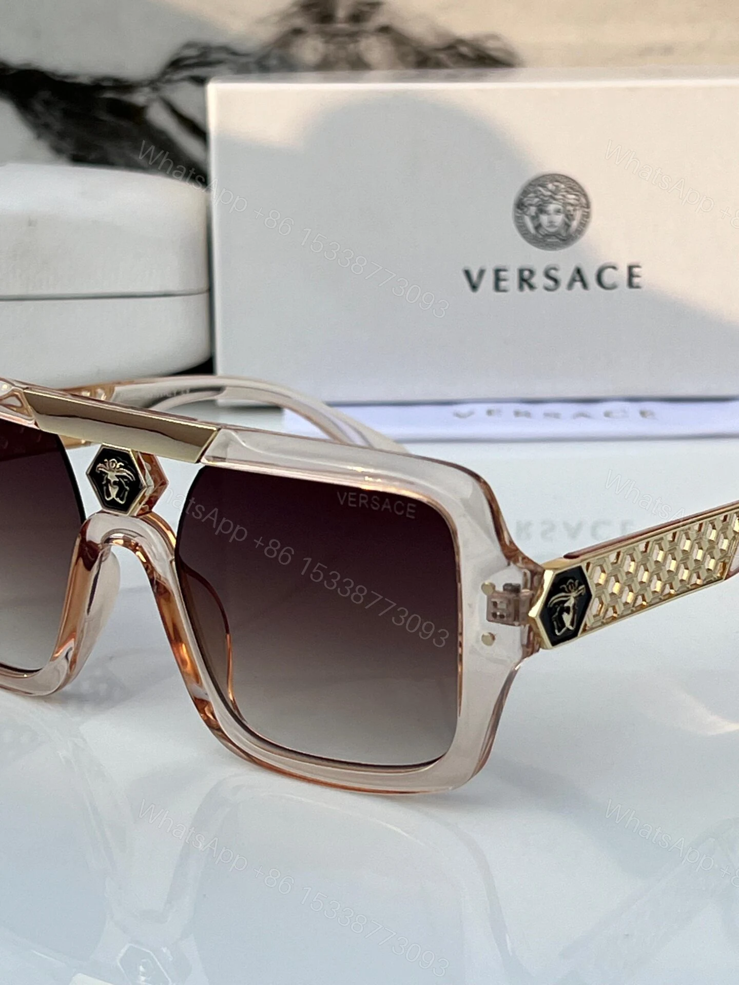 View 2 of Versace Square Beige Brown Gradient Sunglasses