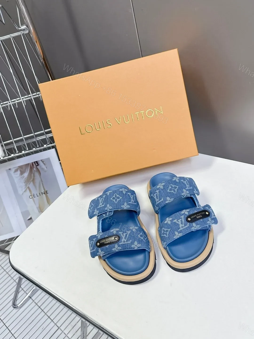 LV Women Blue Denim Leather Sandals — view 1