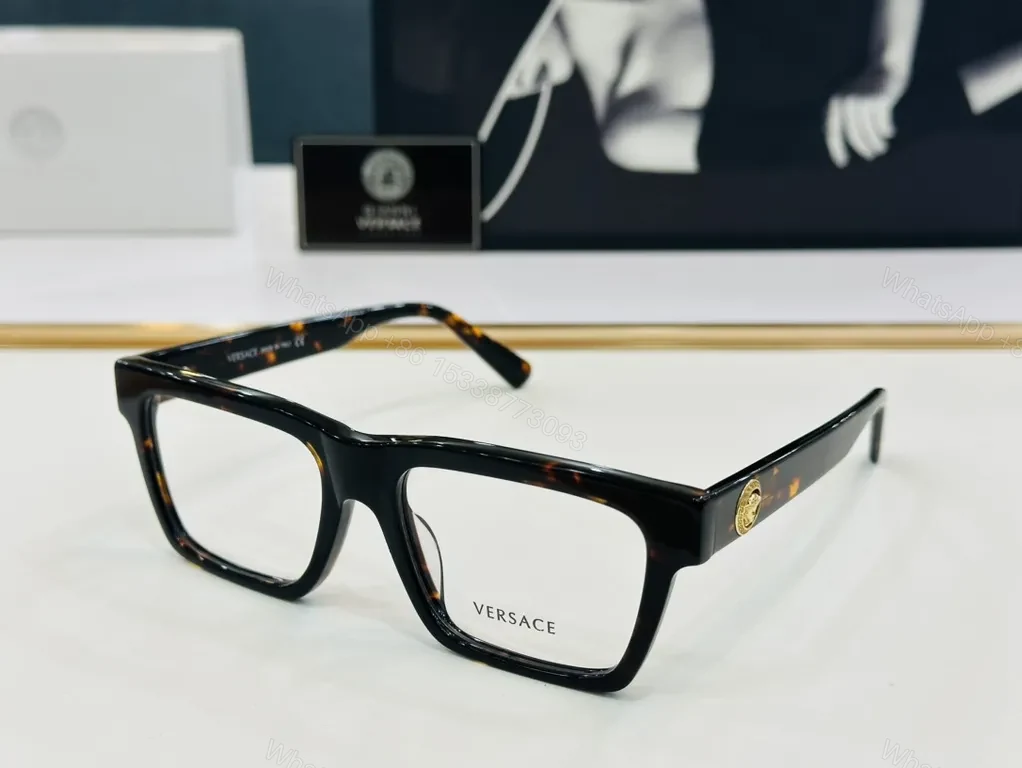 View 4 of Bold Black Versace-Inspired Acetate Eyewear with Gold Emblem