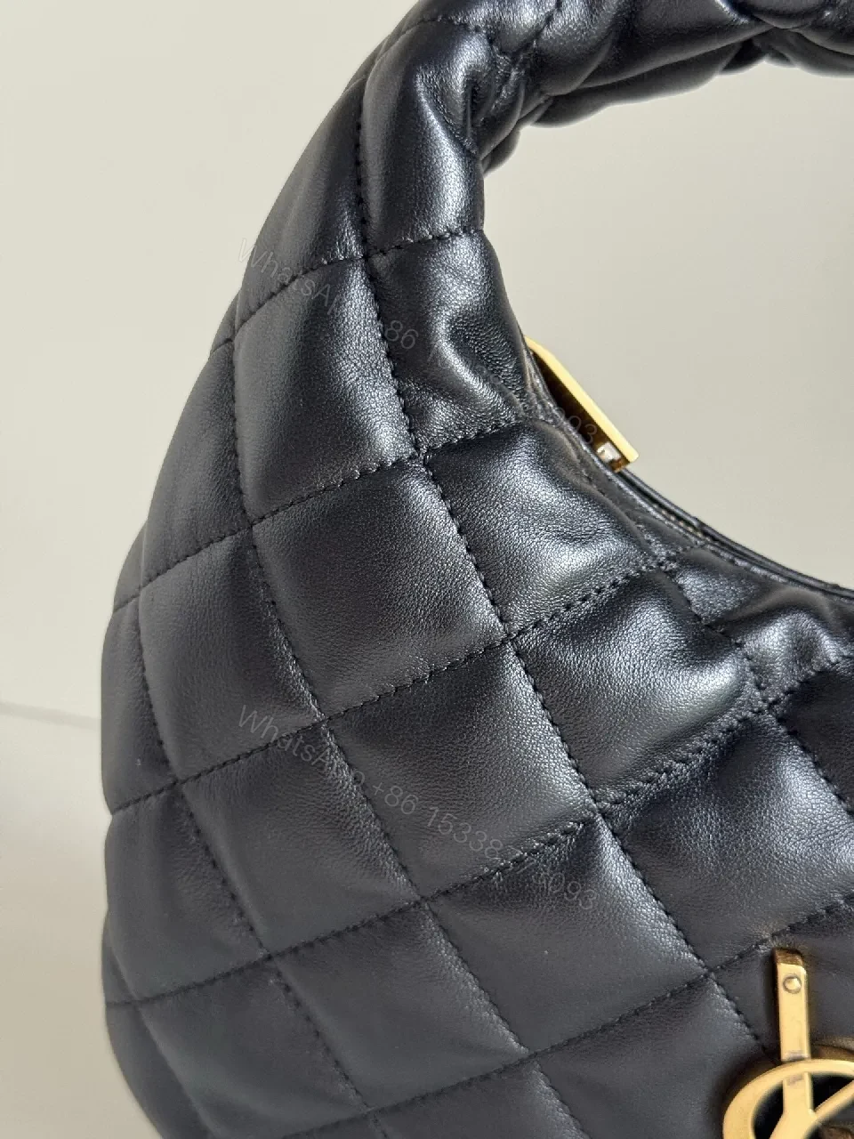 View 8 of Quilted Leather Handbag: Black with Gold Hardware Flair
