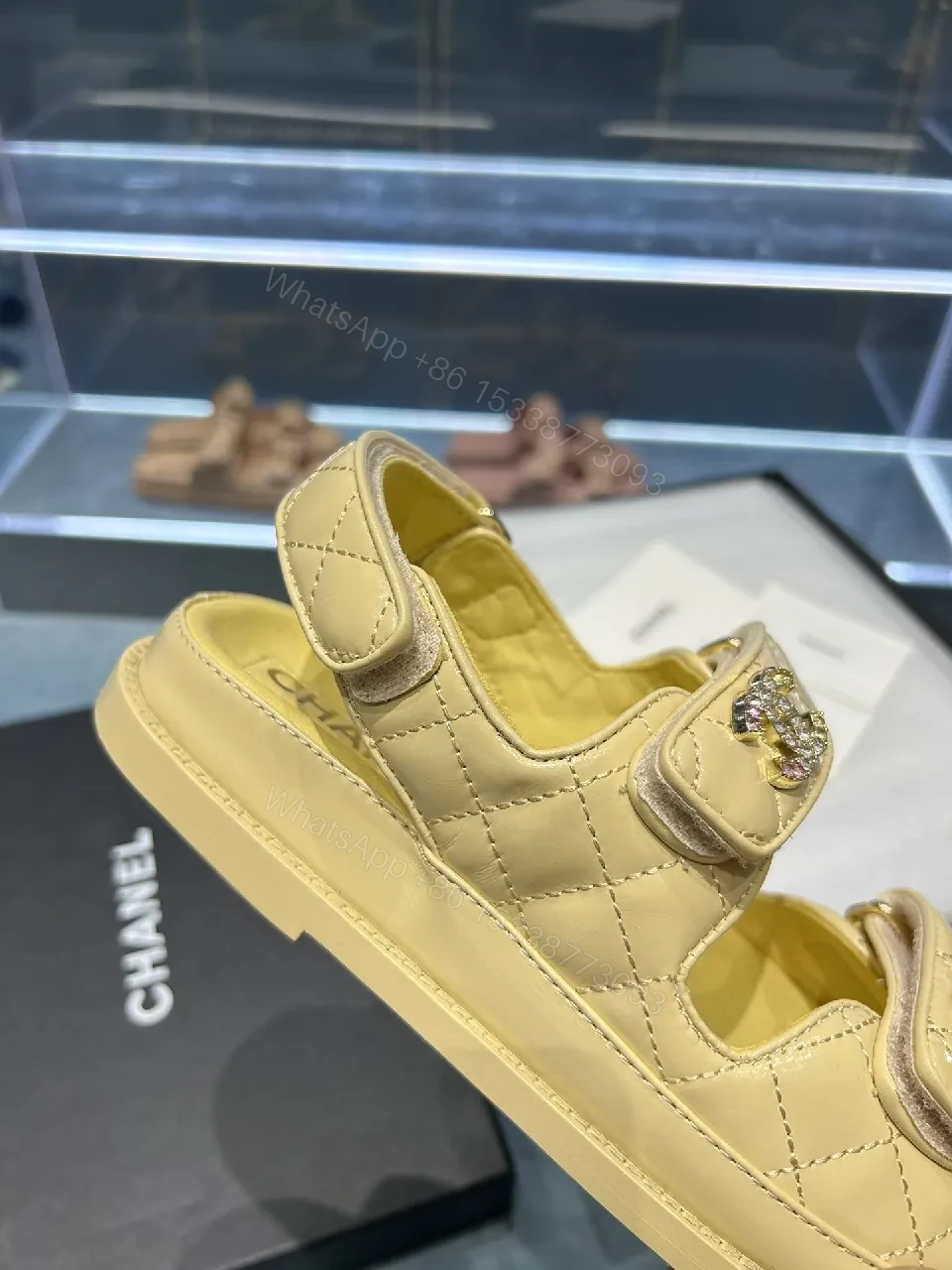 View 9 of Soft-Yellow Quilted Sandals with Logo Hardware - Luxury Comfort Sandals