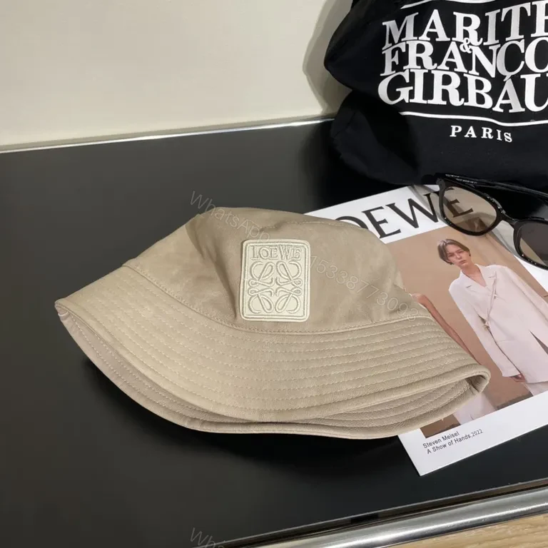 View 9 of Taupe Bucket Hat with Loewe Patch â€“ Soft, Luxe Everyday Style