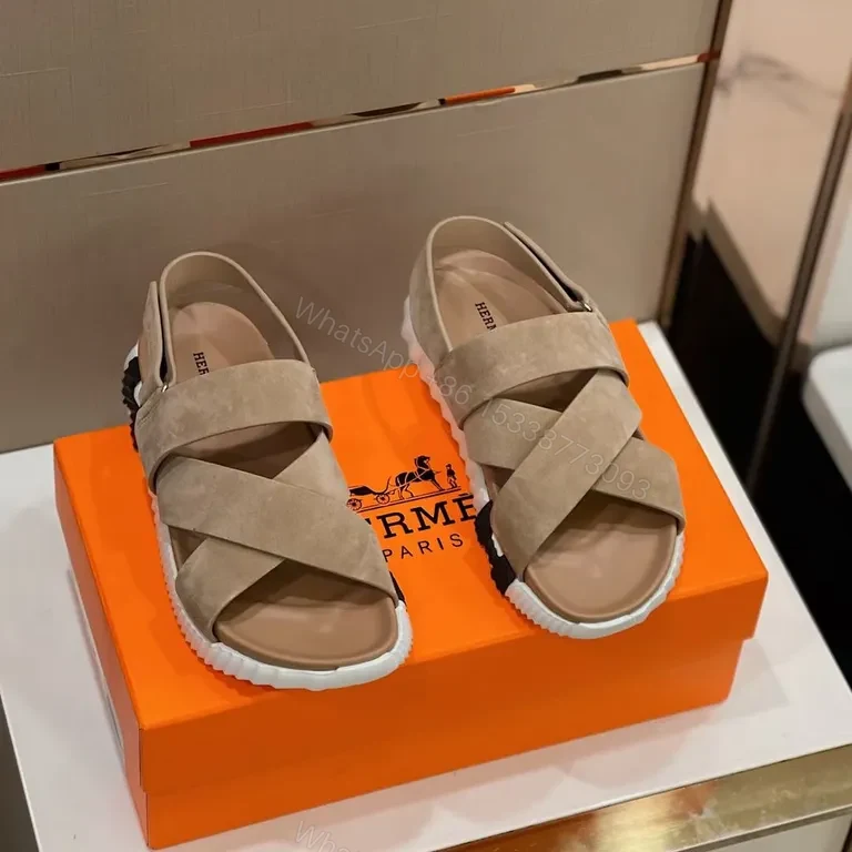 View 7 of Beige Suede Platform Sandals â€“ Geometric Sole, Modern Edge