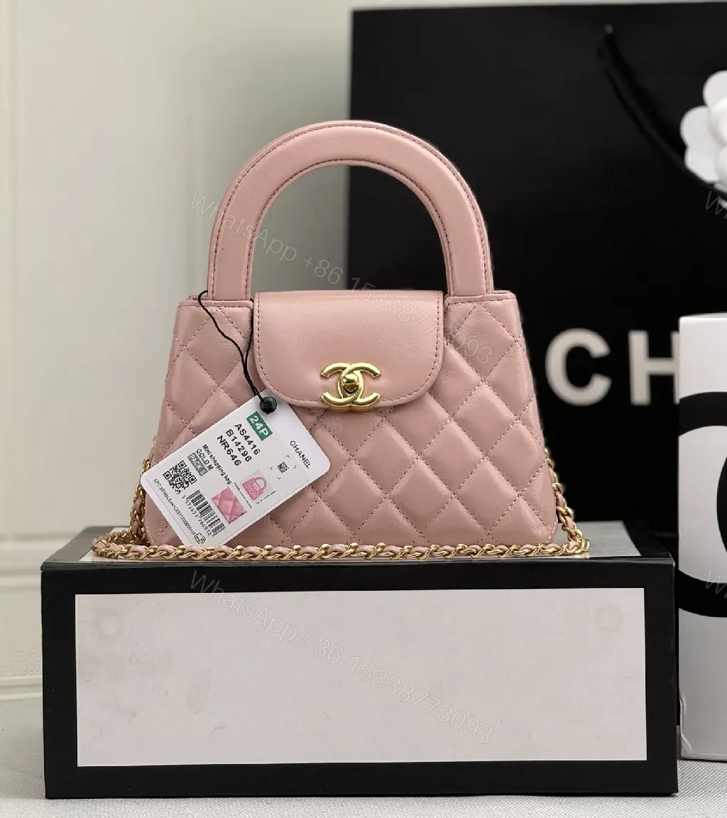 Soft Pink Quilted Mini Bag with Gold Hardware, Elegant Twist, Mini Bag — view 1