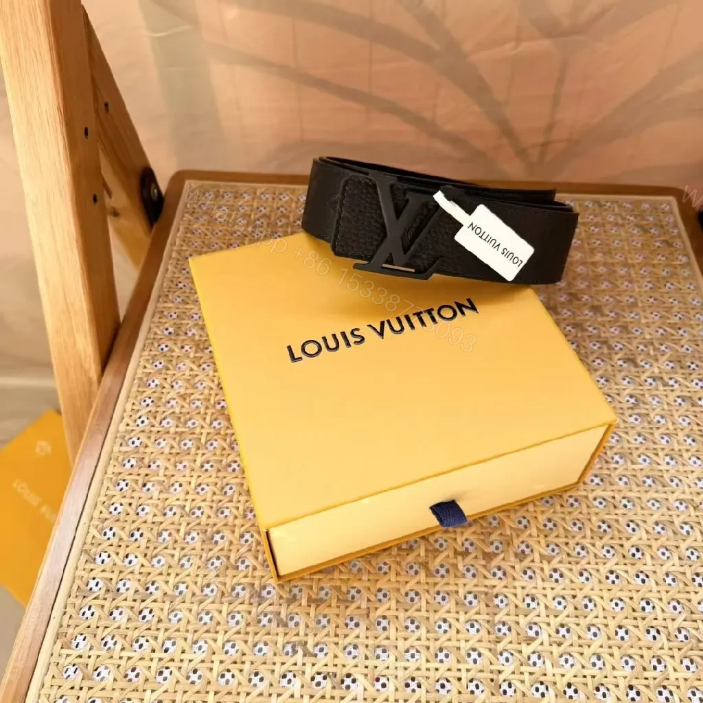 View 6 of Minimalist Lux Textured Leather Belt - Subtle LV Accent, Matte Black