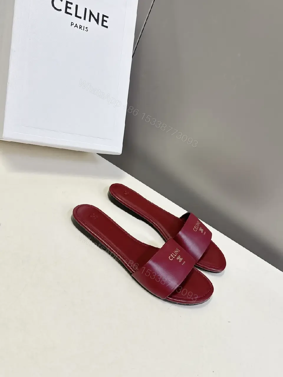 View 5 of Chic Burgundy Leather Minimalist Slides with Ergonomic Comfort