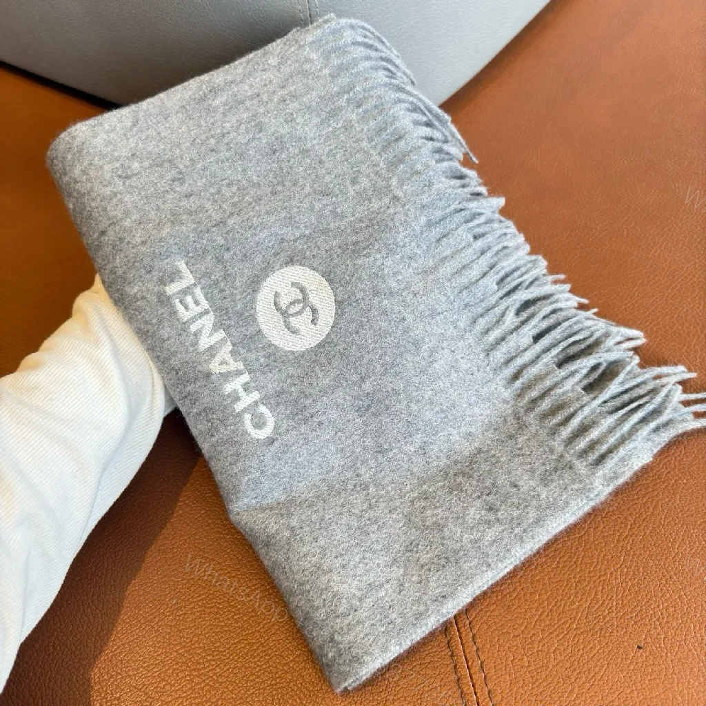 View 4 of Charcoal Wool-Blend Scarf: Luxe, Fringed, Subtle Logo
