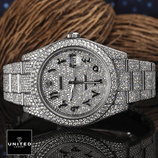 View 9 of Rolex Datejust 116300 White Gold Diamond Arabic Dial Iced Out Replica