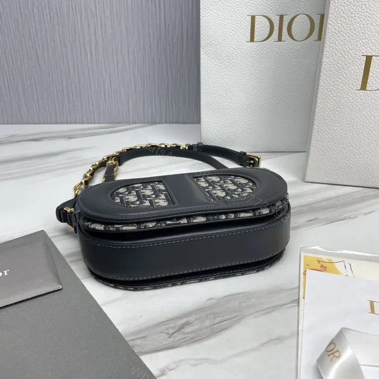 View 2 of Chic Dior-Inspired Canvas & Leather Shoulder Bag