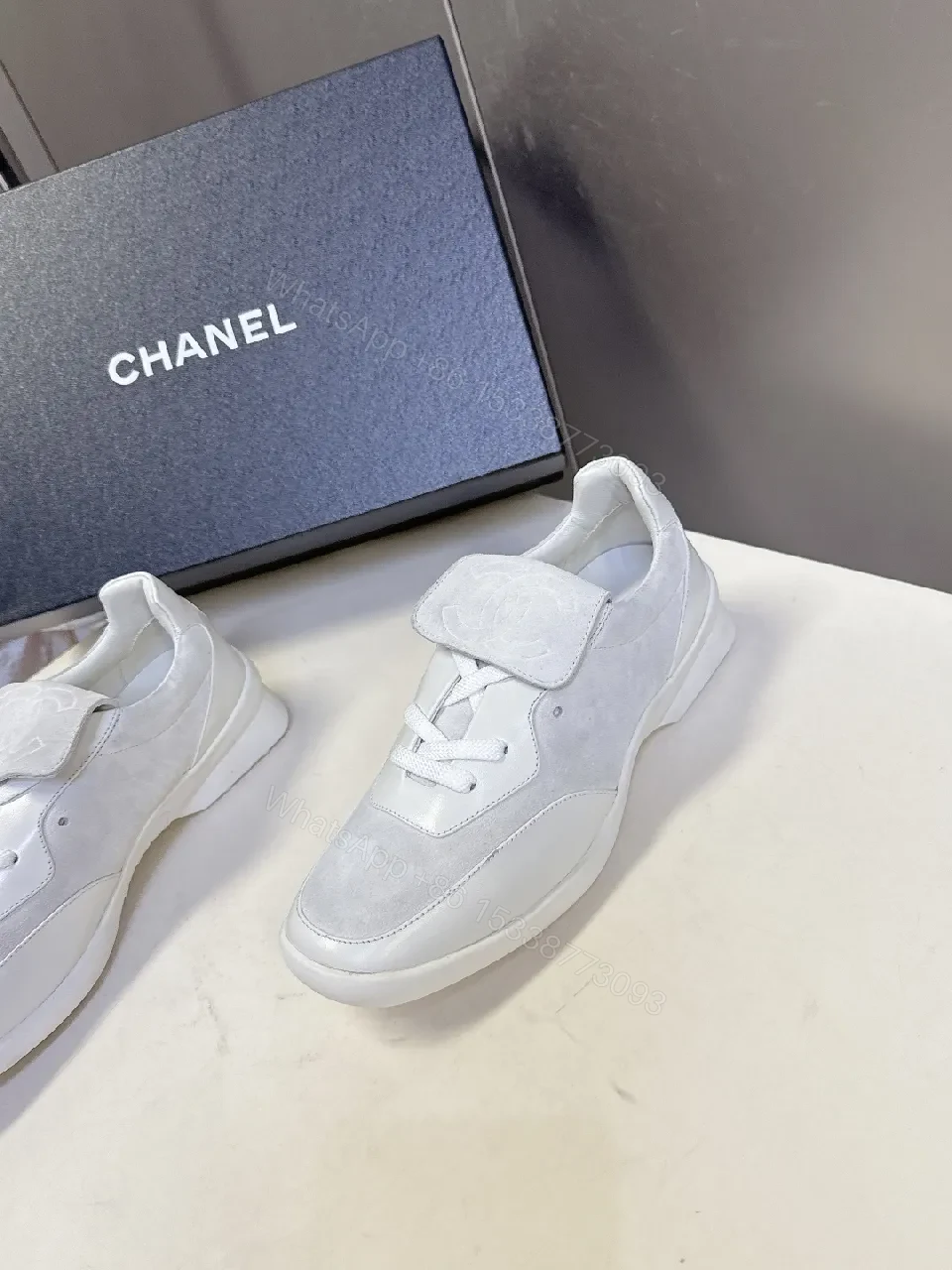 View 4 of White Premium Trainers: Minimalist Leather-Suede, Velcro Closure Sneaker