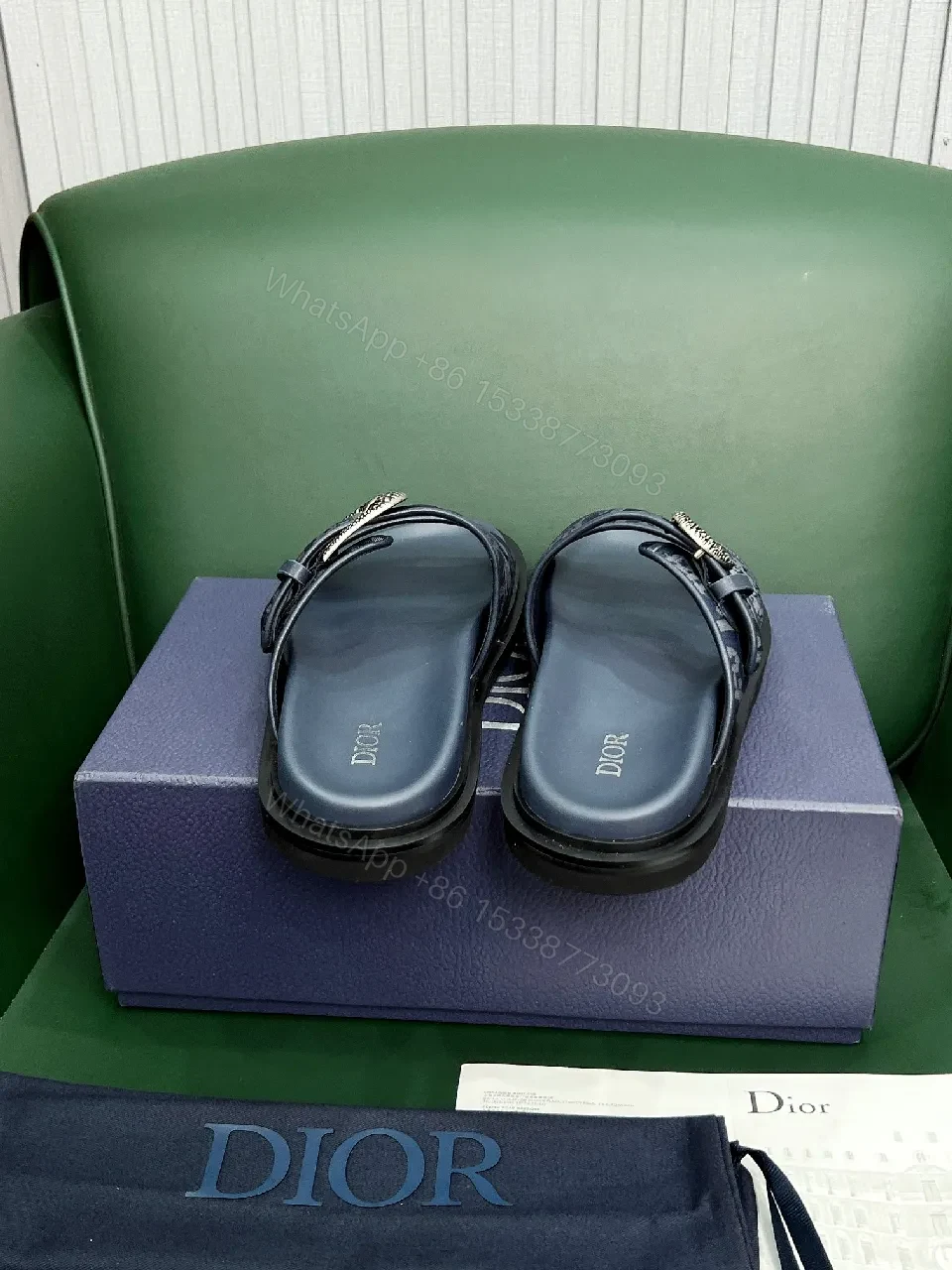 View 7 of Denim-Textured Buckle Sandals: Couture-Comfort Slides