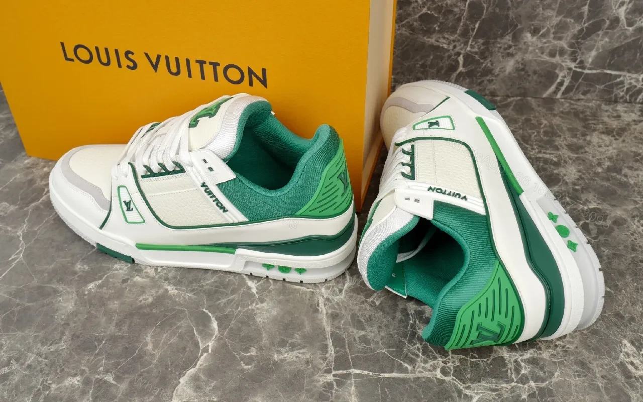 View 4 of White & Green Luxe-Style Sneakers with Signature Detailing