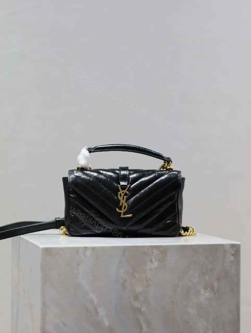 Quilted Black Calfskin Crossbody, Luxe Chevron, Compact Carryall — view 1