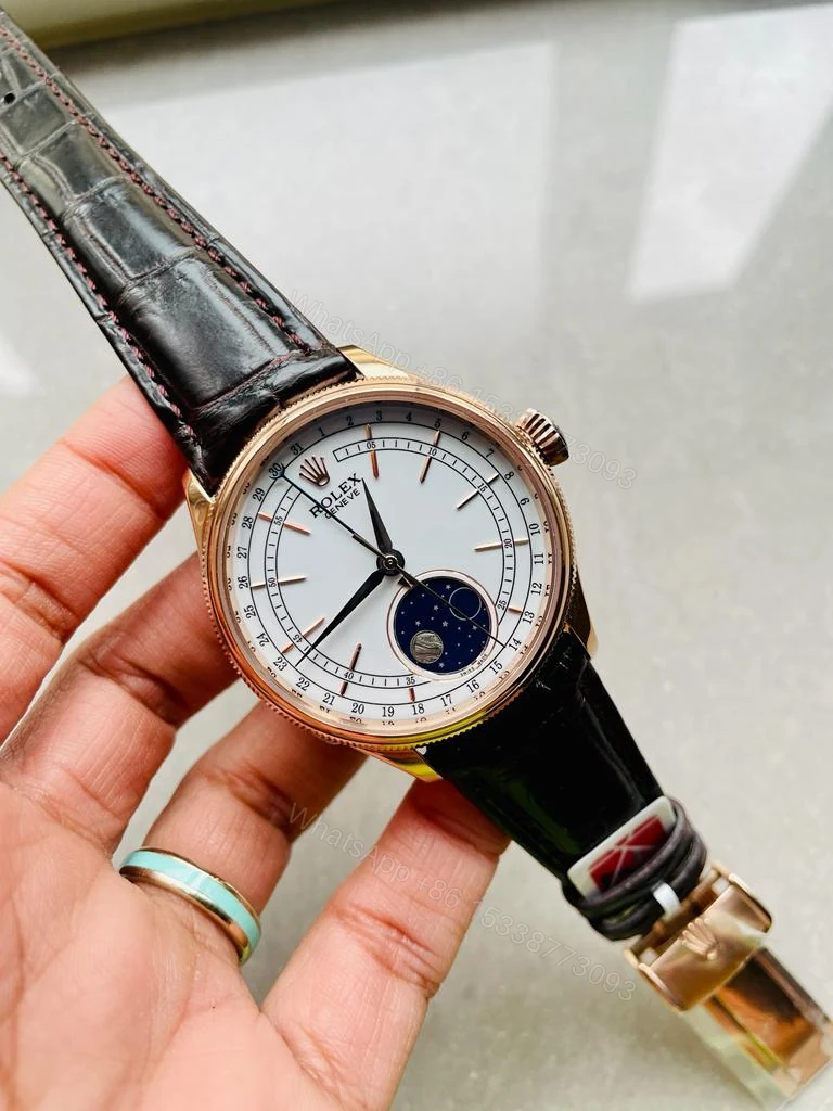 View 2 of Rolex Cellini Moonphase 50535 RG White Dial on Leather Strap Asia 3195 Mod
