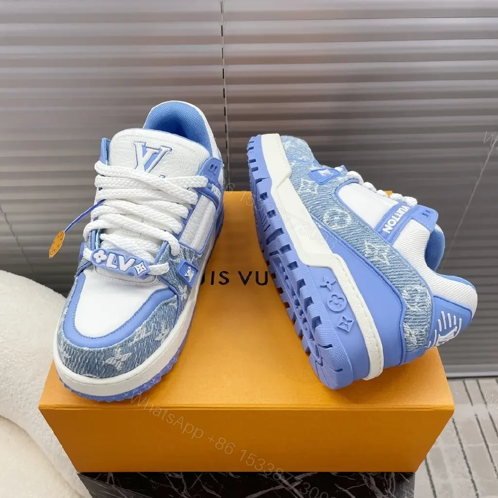 View 4 of Lightweight Luxe Platform Sneakers: White & Ice Blue, Designer-Inspired