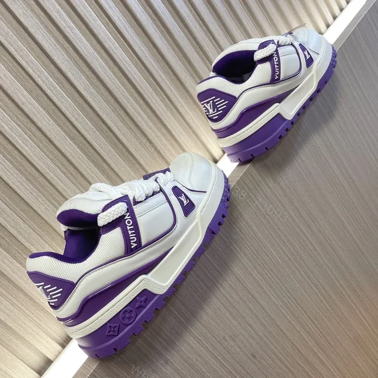 View 4 of Boldly Refined LV-Inspired Sneaker: White & Violet, All-Day Comfort