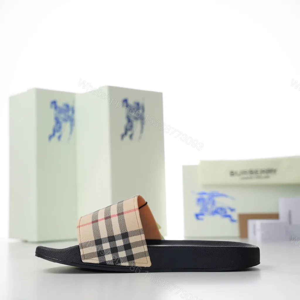 View 3 of Patterned Plaid Slide Sandals: Luxe Everyday Comfort
