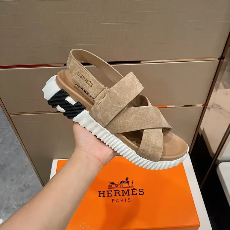 Beige Suede Platform Sandals â€“ Geometric Sole, Modern Edge — view 1