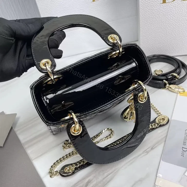 View 8 of Compact Luxe Handbag: Dior-Detail, Patent, Crossbody Ready