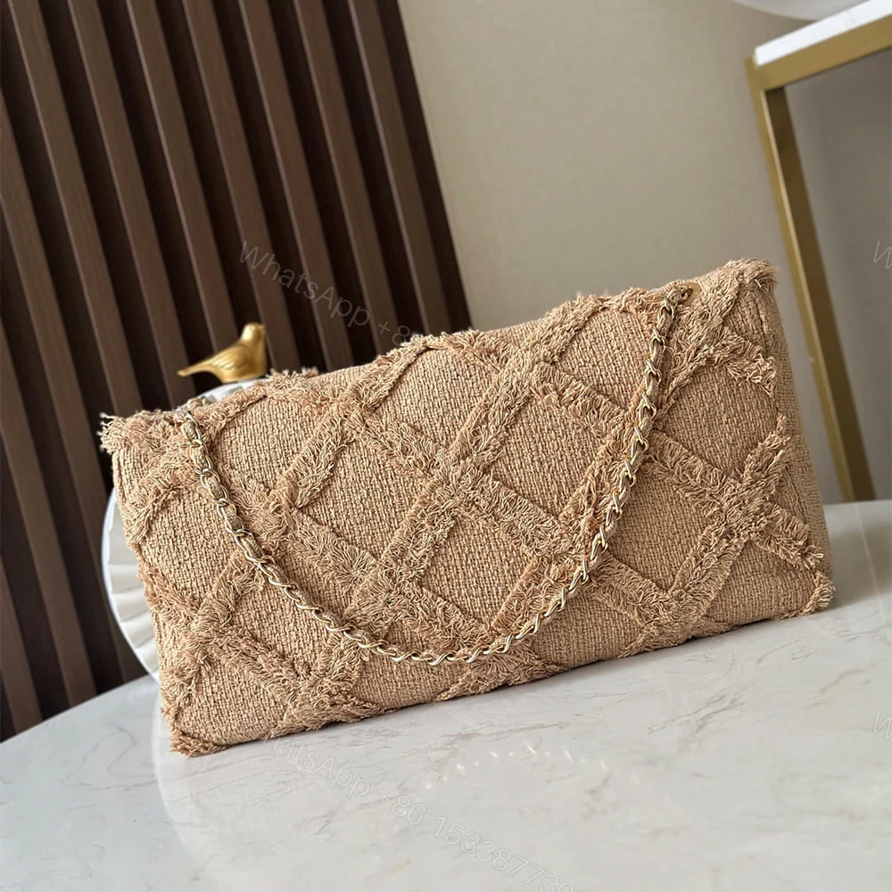 View 4 of Chanel Crochet Tweed Extra Large Flap Bag(HIGH-END GRADE)