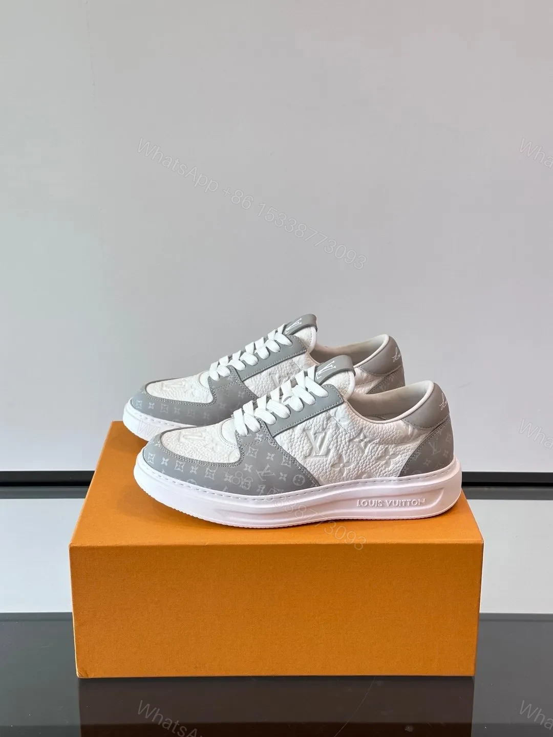View 3 of LV Men White Gray Leather Sneakers