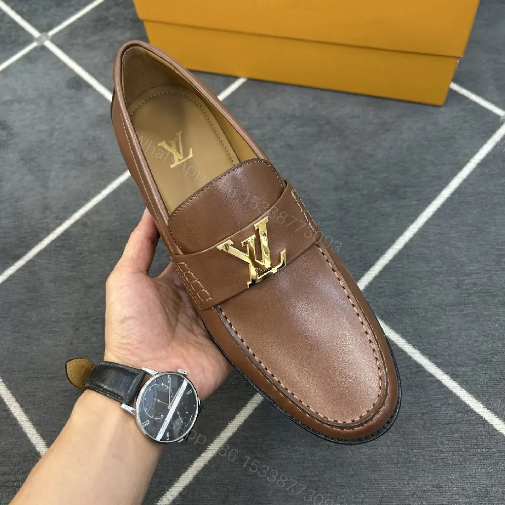 View 5 of Brown Leather Loafers with Gold Emblem: Luxury Everyday Comfort