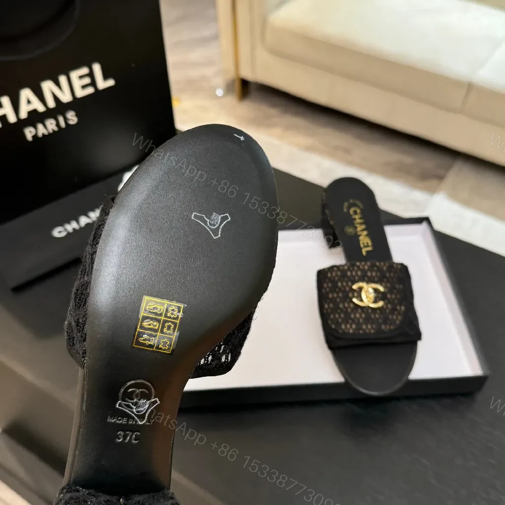 View 5 of Chic Knit-Texture Black Slip-Ons with Gold Hardware