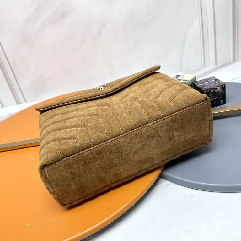 View 4 of Chic Camel Suede Quilted Shoulder Bag with Gold Hardware