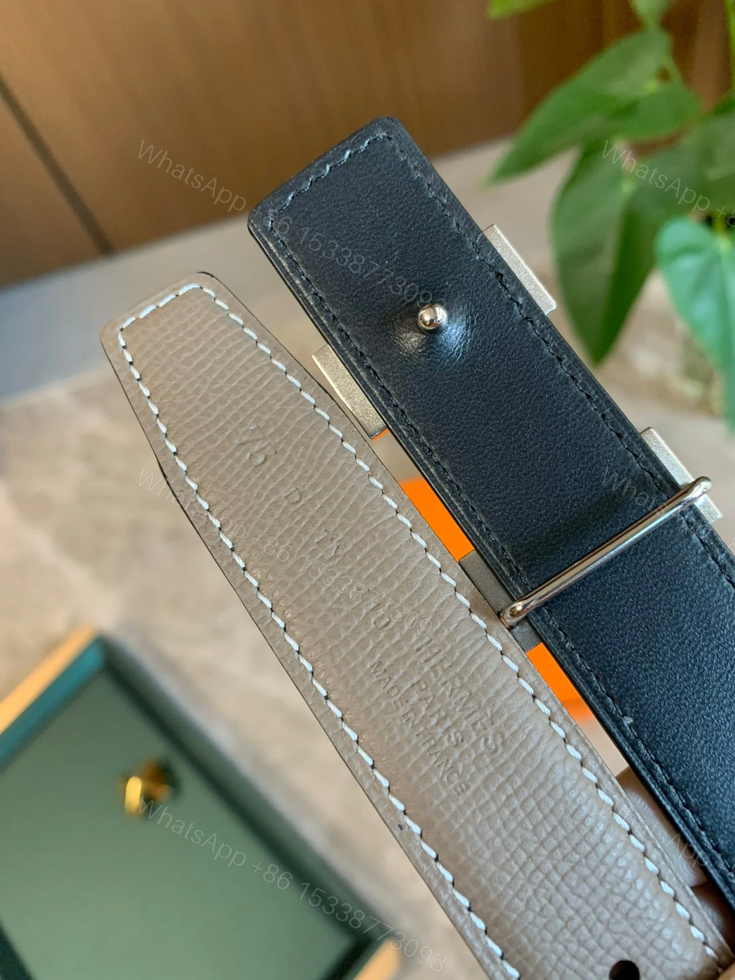 View 3 of HERMES BELT TOGO SWIFT SILVER BUCKLE GREY 2.4CM