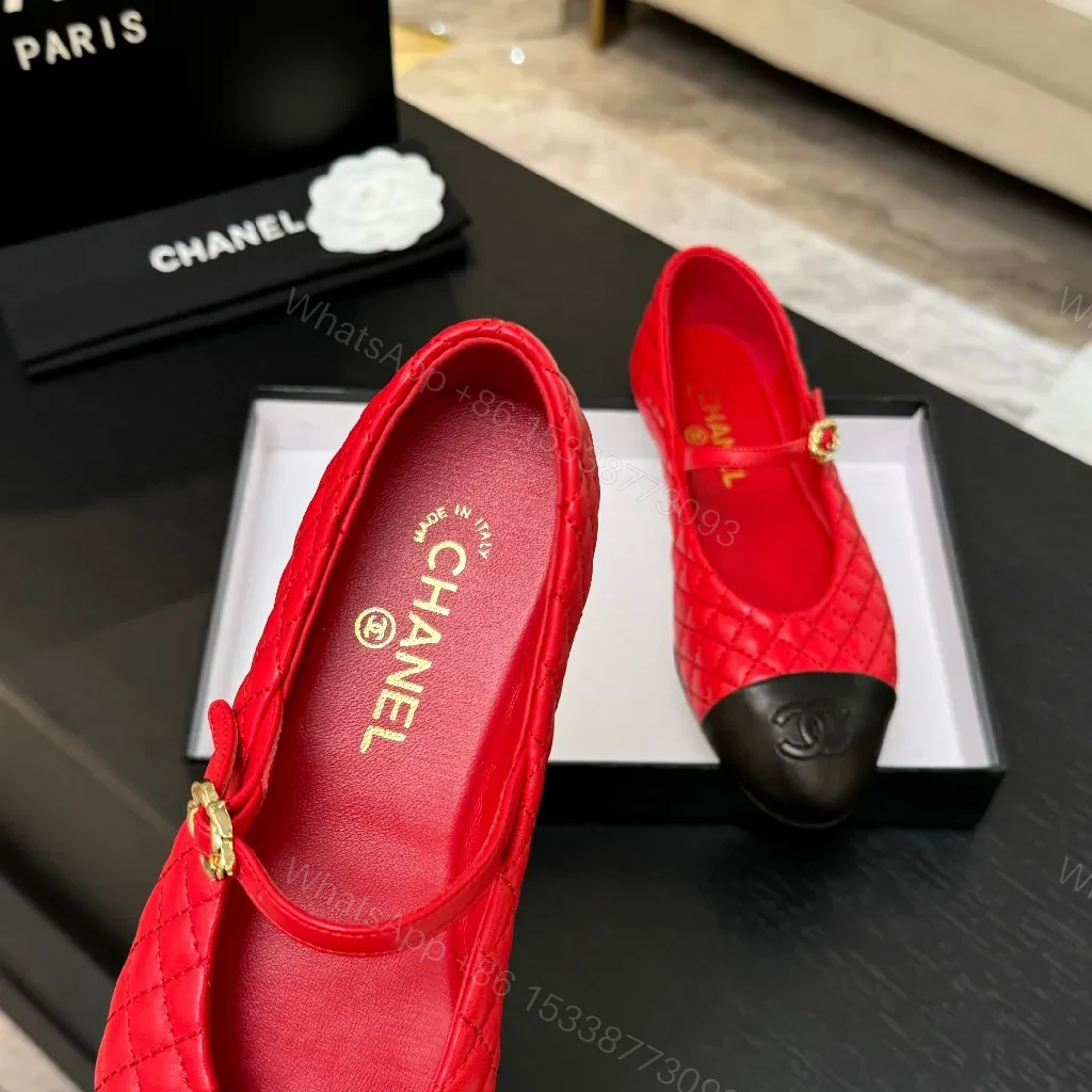 View 5 of Red Quilted Flats with Signature Hardware (No Brand)