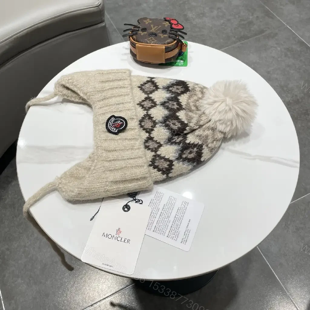 View 7 of Cozy Diamond Knit Beanie with Pom Pom—Premium Wool Blend