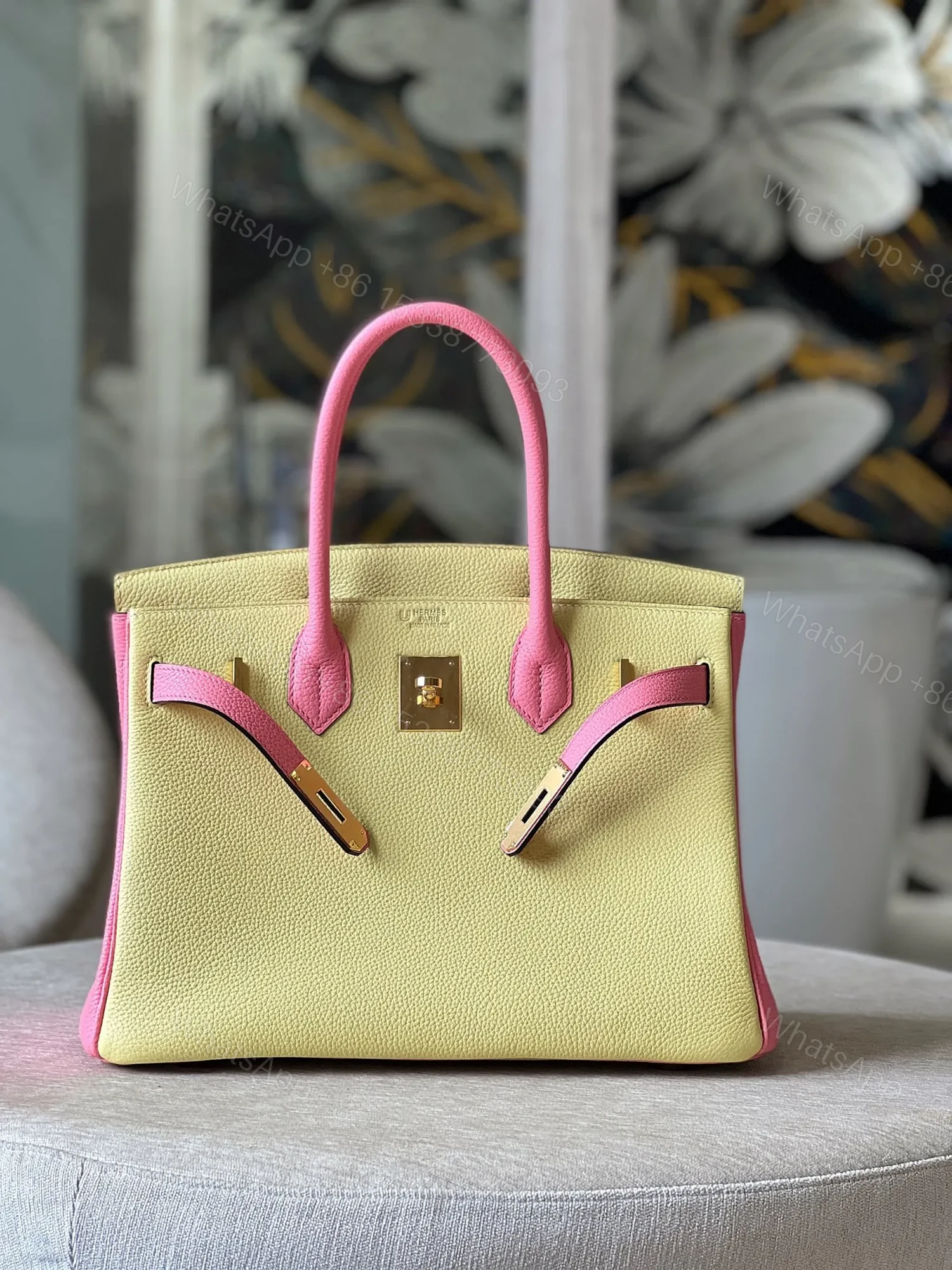 View 6 of HN 30 Yellow/Rose Pink Togo Leather Gold Hardware