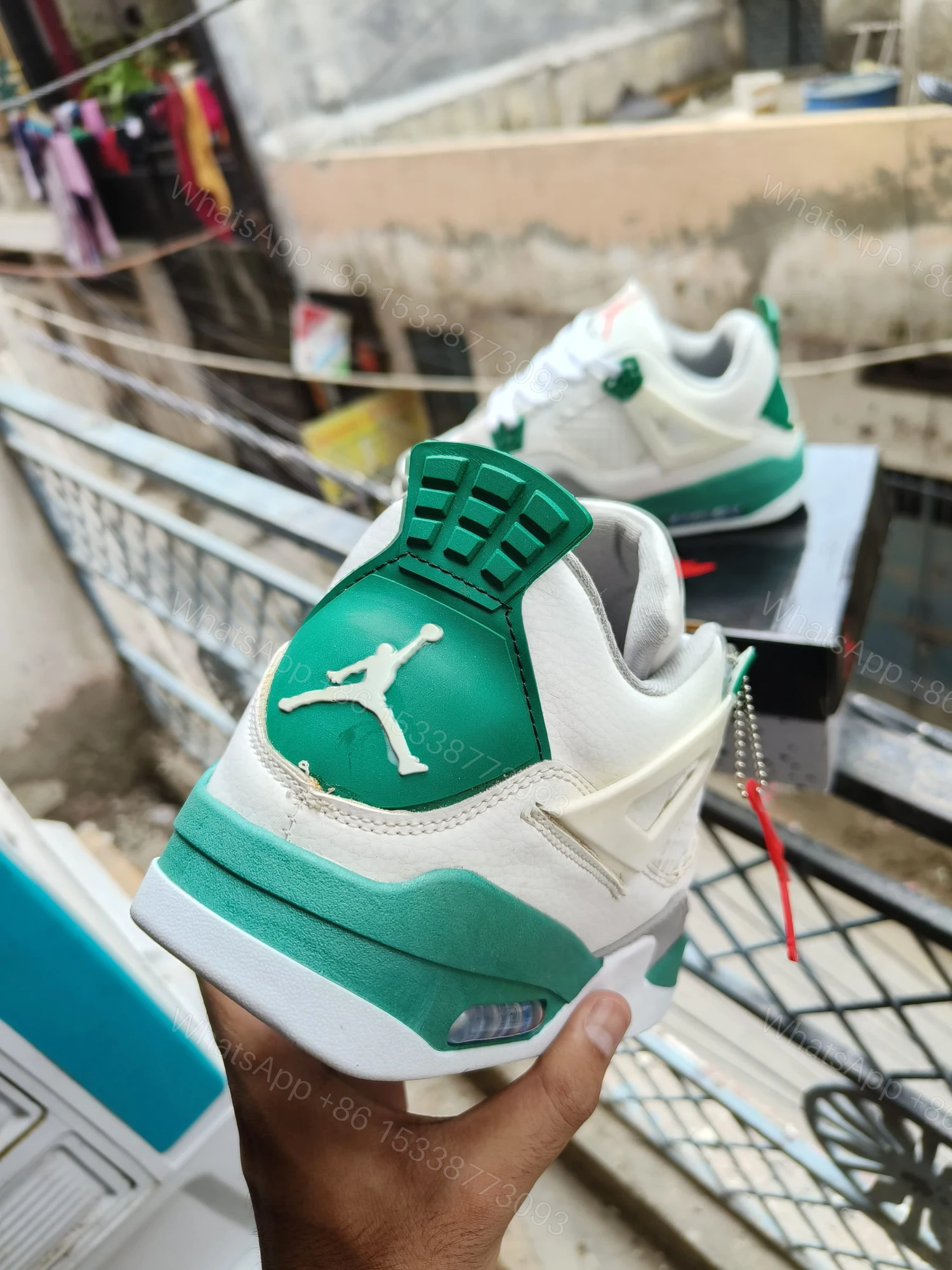 View 6 of BUY FIRST COPY NIKE JORDAN 4 PINE GREEN SNEAKERS