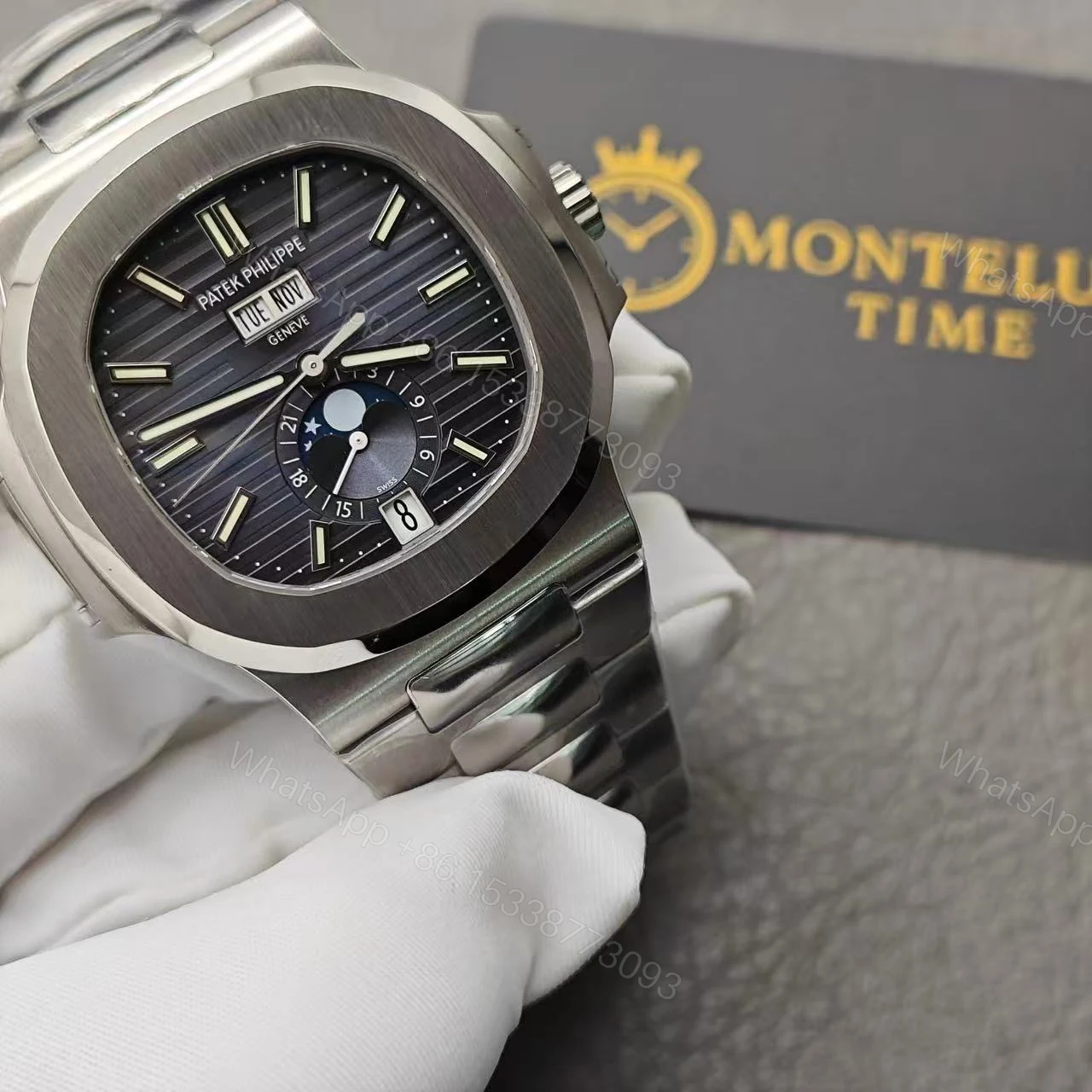 View 3 of Replica Patek Philippe Nautilus Black Strap Stainless Steel Watch 5726A-001