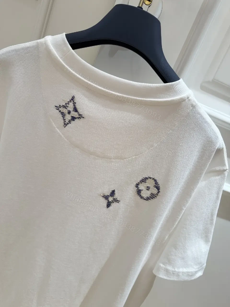 View 11 of White Cotton Streetwear Embroidered LV Motifs T-shirt
